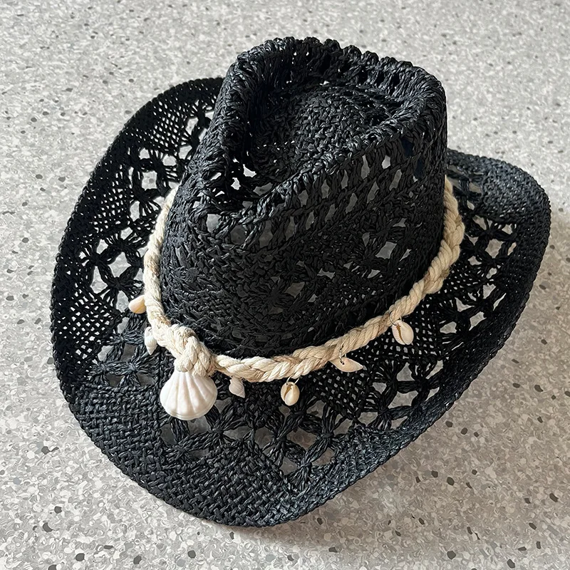 1PC Summer Hand Woven Straw Hat for Women Shell Decoration Holiday Beach Sun Hat Chapeu Panama Feminino
