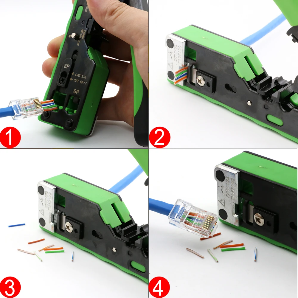 Imagem -05 - Crimper e Ferramentas Manuais de Friso Rede Clip Networking Stripper Cabo Ethernet Crimp Clamp Tongs Cut Rj45 Cat5 Cat6 Cat6a Cat7