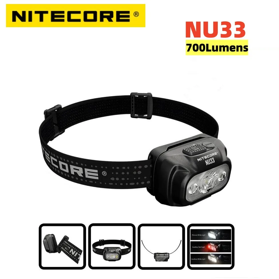 NITECORE NU33 USB-C Rechargeable Compact Headlamp 700Lumens Lantern Headlight High CRI LED Triple Output Built-In Battery