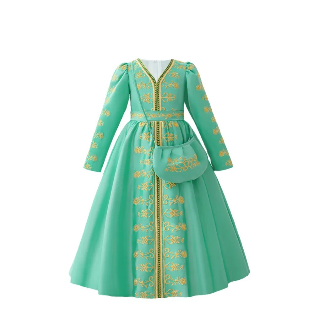 Elegant Girls Embroidery With Bag Middle Eastern Robe Ramadan Muslim Party Banquet Piano Performance Evening Dress