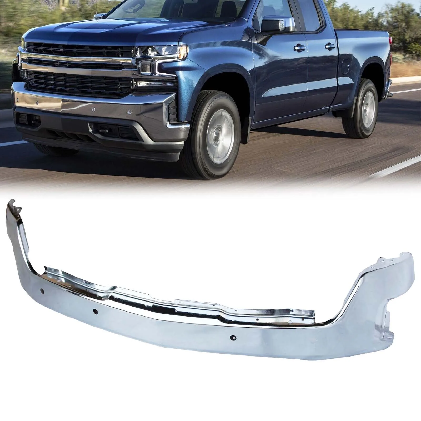 NEW Chrome Steel Front Bumper For 2019-2022 Chevy Silverado 1500 LT LTZ w/ Park