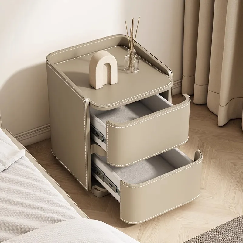 Storage Simple Nightstands Nordic Wood Luxury Aesthetic Bedside Table Modern Leather Mesita De Noche Bedroom Furniture image 4