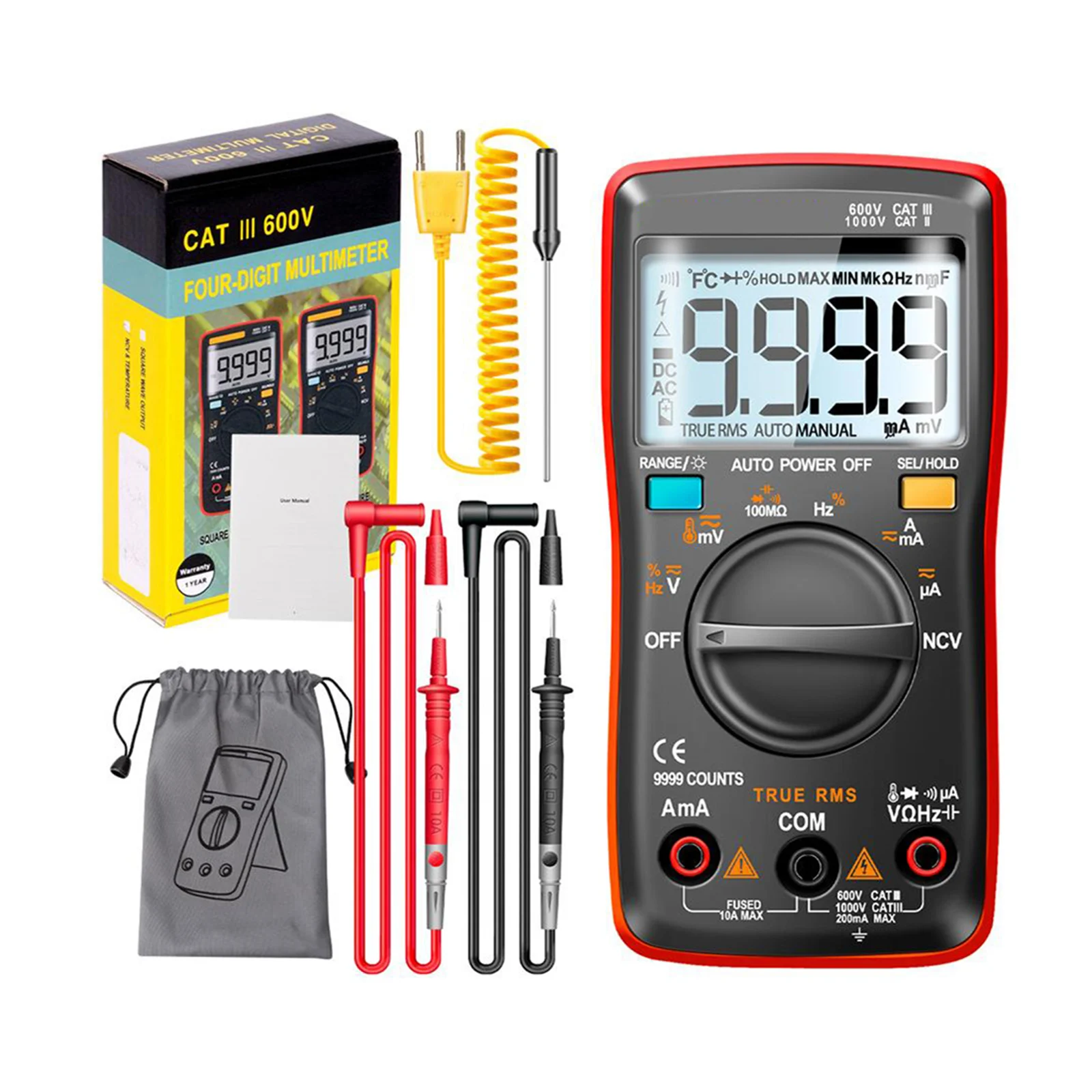 AN8009 Digital Multimeter ACDC Voltage and Current Tester with 9999 Counts HD Backlight Display Data Retention Auto Shutdown