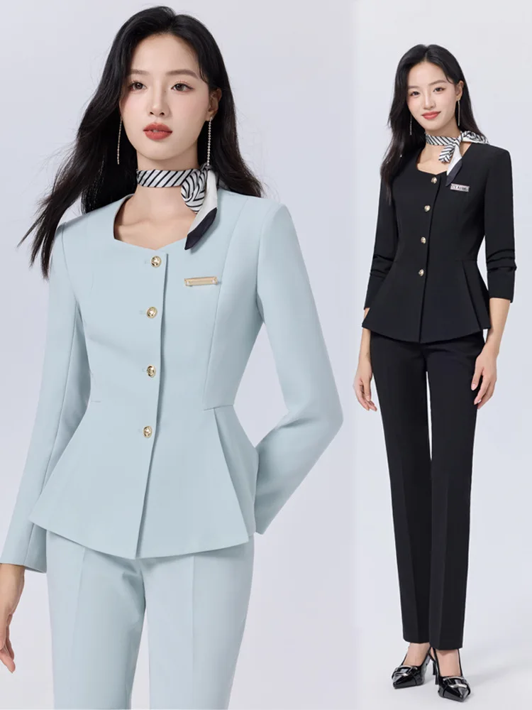 

Long-sleeved women's suit for autumn, beauty salon, medical beauty, skincare professional attire, high-end elegant workwear for