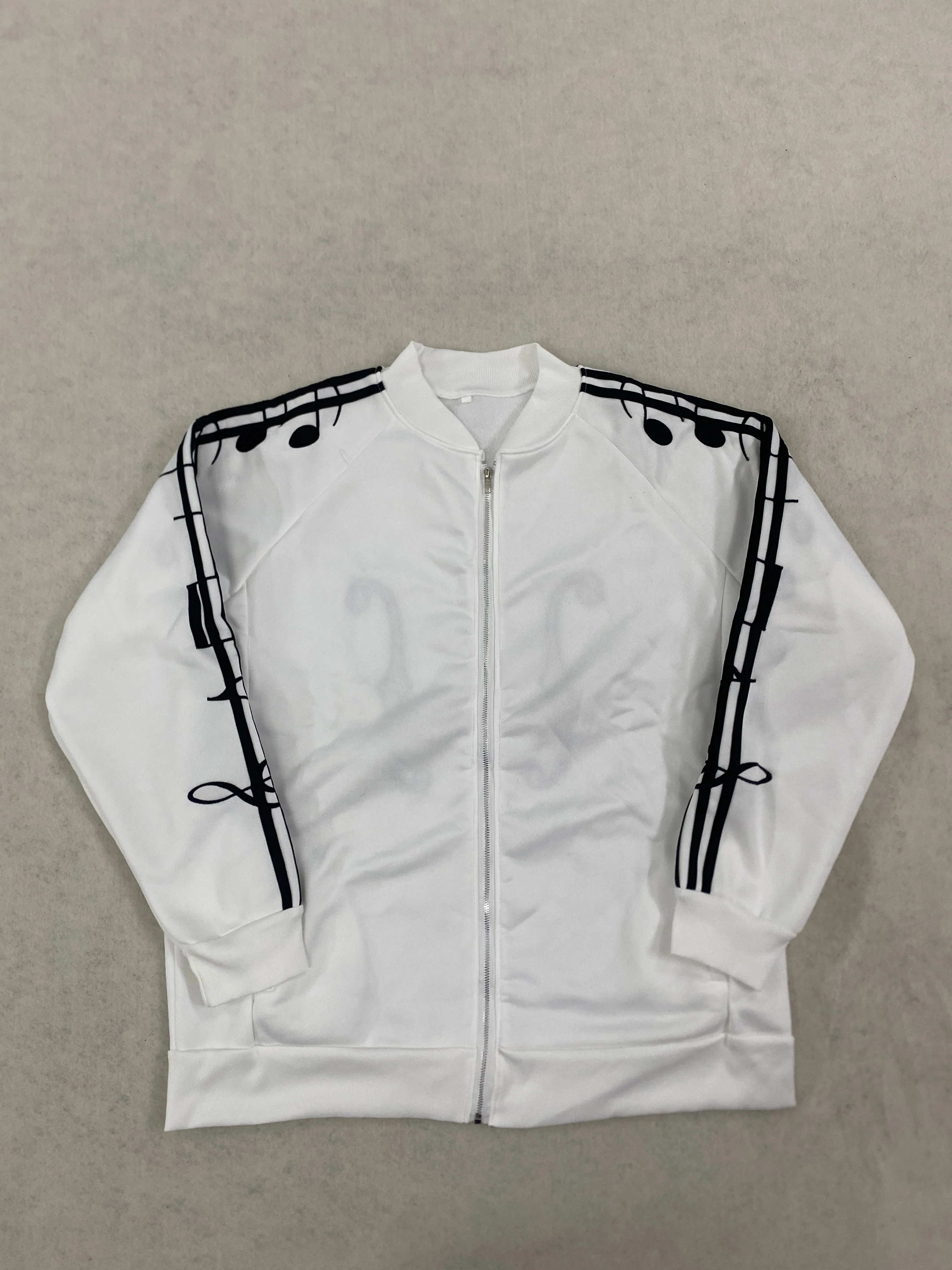 Herren Trainingsjacke mit Musiknoten-Print, Raglanärmeln, Reißverschluss, Stehkragen, Y2K Streetwear, locker geschnitten, lässiger Sport-Baseballmantel – Detail 3