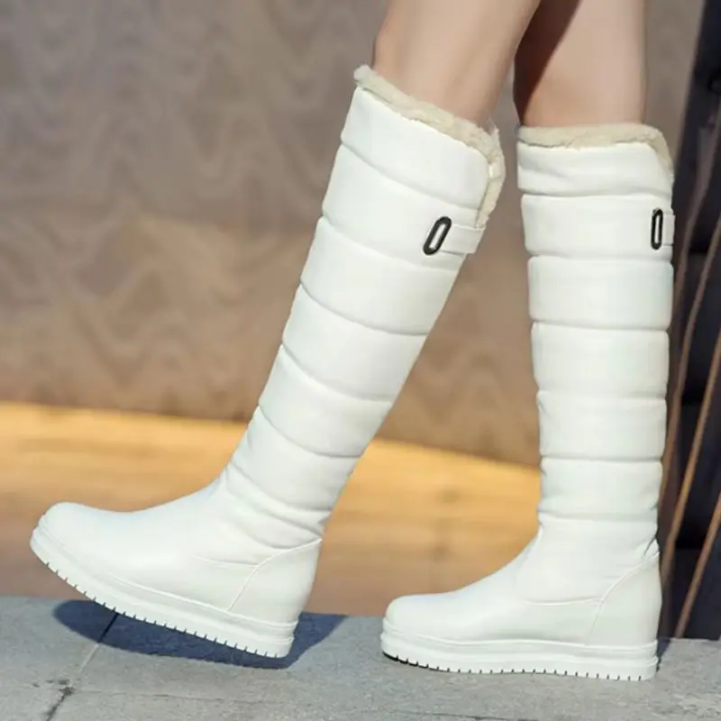 Damskie zimowe buty śniegowe 2024 Czarny Biały Różowy Ciepłe futro Pluszowe buty do kolan Moda Długie buty przeciwdeszczowe Dziewczęta Wodoodporne