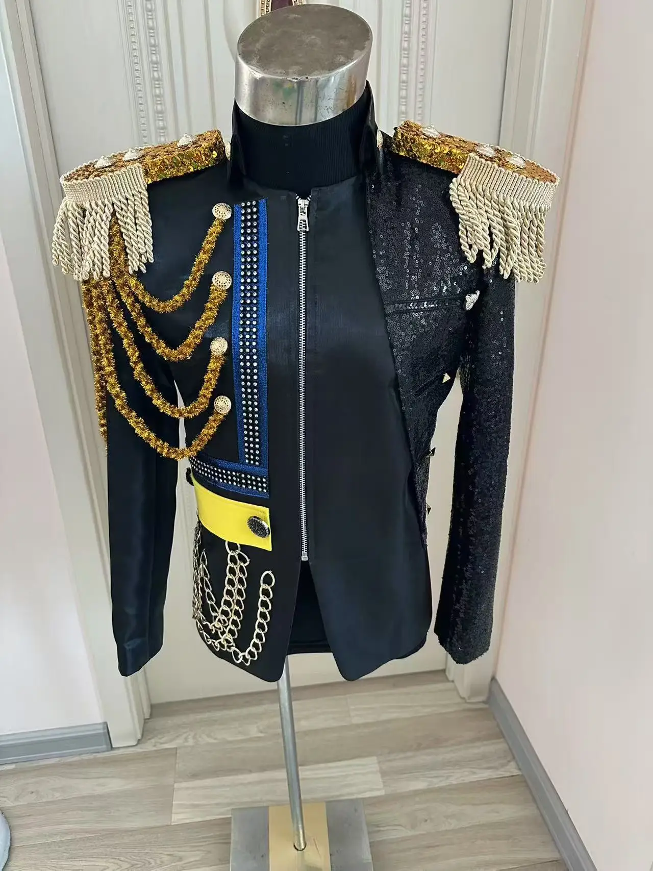 New Men Tassel Royal Jacket Wedding Party Banquet Formal Dress Club Show Stage Performance Wear