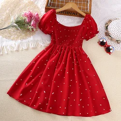 Summer Dress Baby Girl Cute Polka-dot Princess dress elegant party dress with puffy sleeves Princess skirt children's clothing