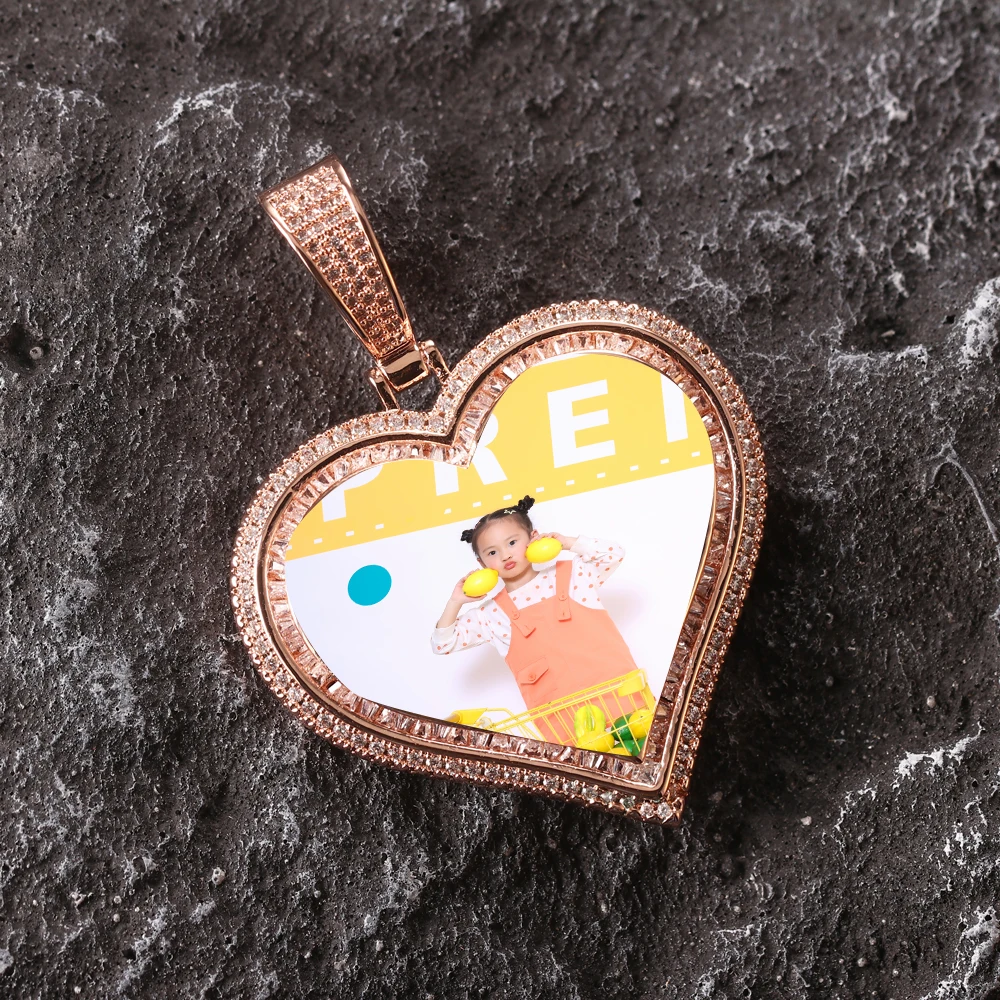new Custom Hip Hop pendant Photo Sublimation Blank Necklace Jewelry Memory Pendant Neck Chain Crystal Heart Photo Necklace