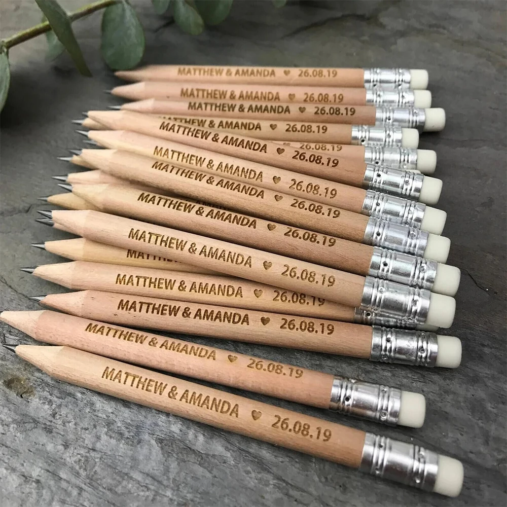 

Mmini 10CM Personalized Wooden Pencils Customized School Decor Pen With Eraser Wedding Gift Favors Baby Shower Party