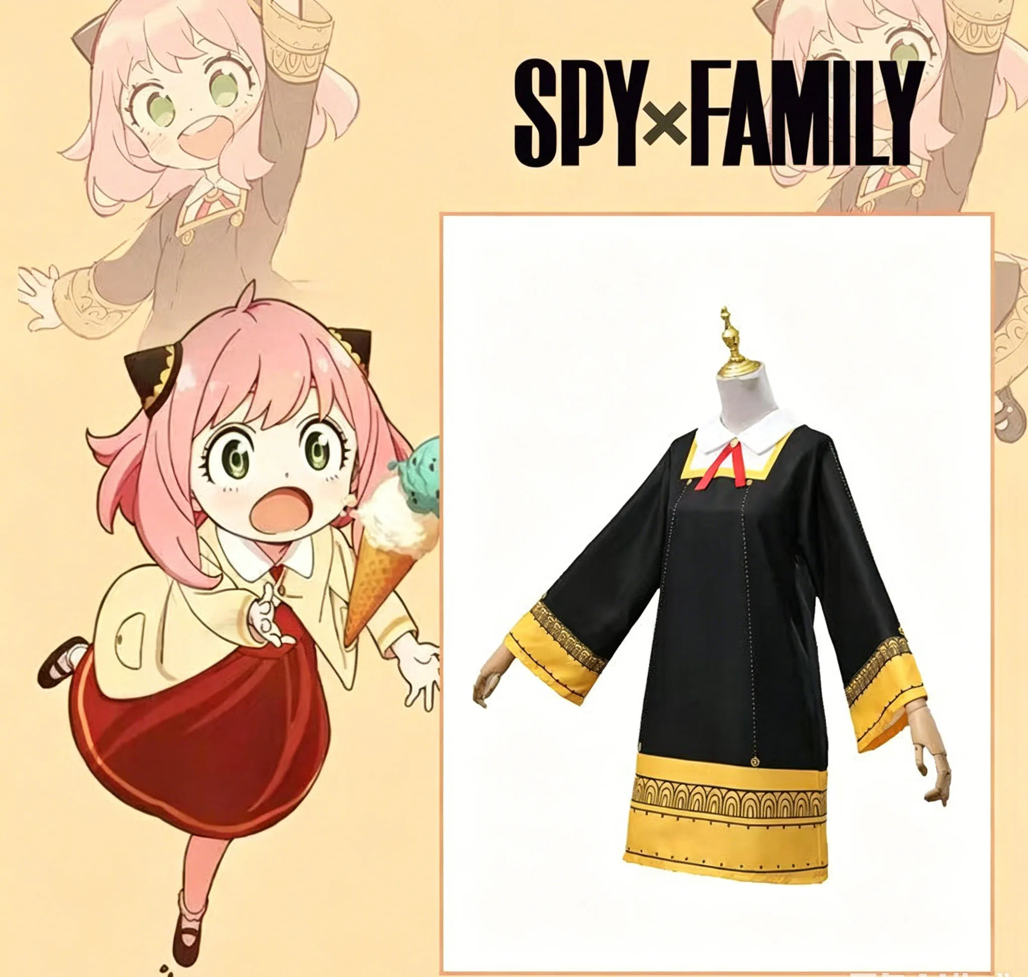 Spy X Family Anya Forger Cosplay Costume Black School Uniform Dress Wig Socks Headdress Shoes Full Set Halloween Outfit view 5