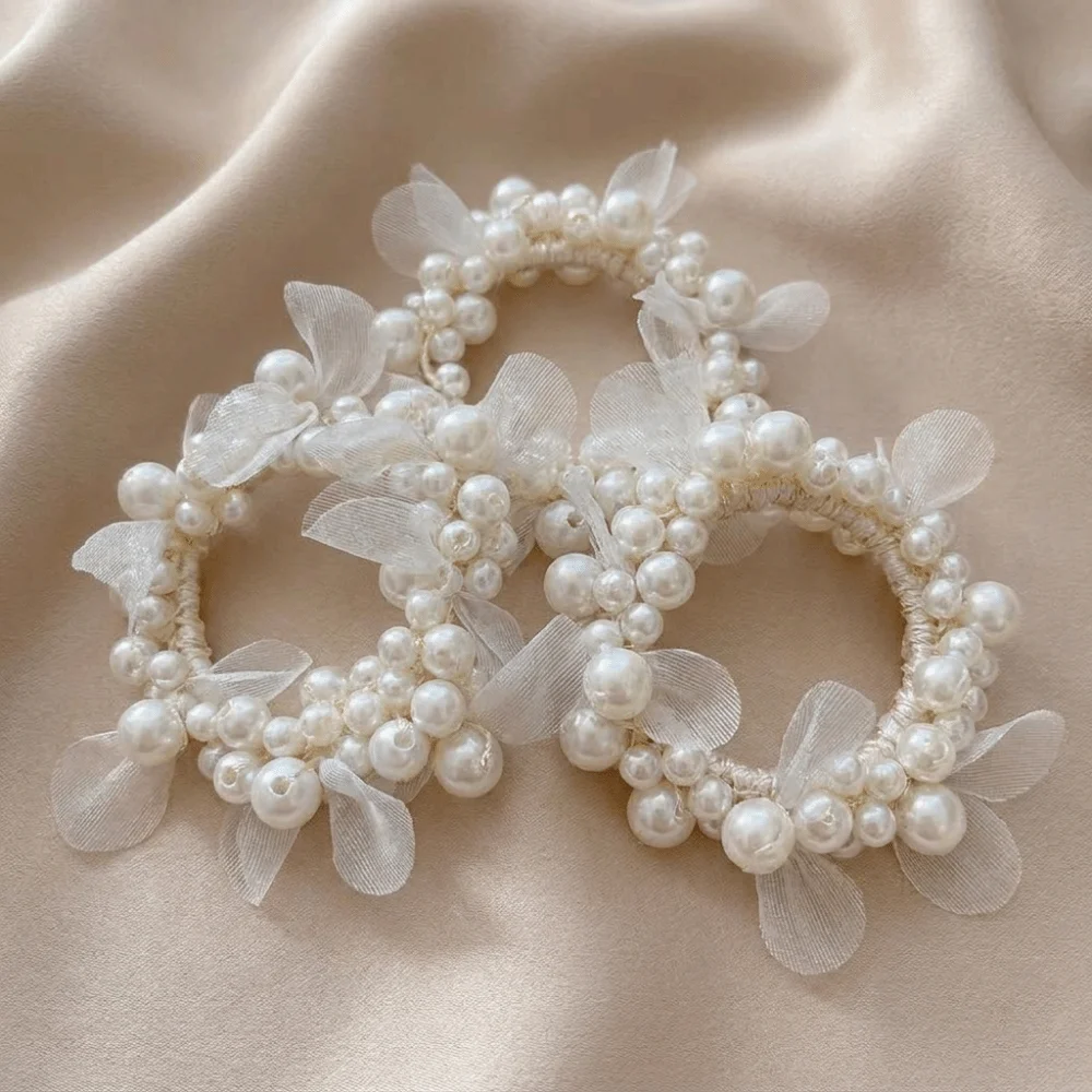 Decorative Sweet Faux Pearl Hair Ties Hand-Woven 2 in 1 Hair Accessories Elegant Bracelet Elastic Hair Rope All Match