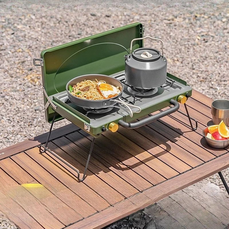 

Double Head Cassette Stove Camping Picnic Equipment Full Set Portable Cass BBQ Stove Pot