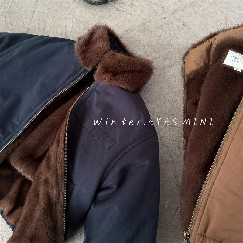 

Детская куртка, новинка зимы 2024, однотонная утолщенная рубашка на молнии для мальчиков и девочек, модная детская куртка с воротником-стойкой