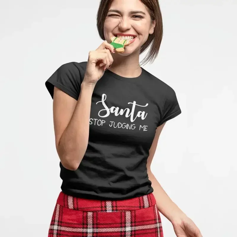 Womens Santa Stop Judging Me T Shirt Vintage Claus Christmas Joy Holiday Ho