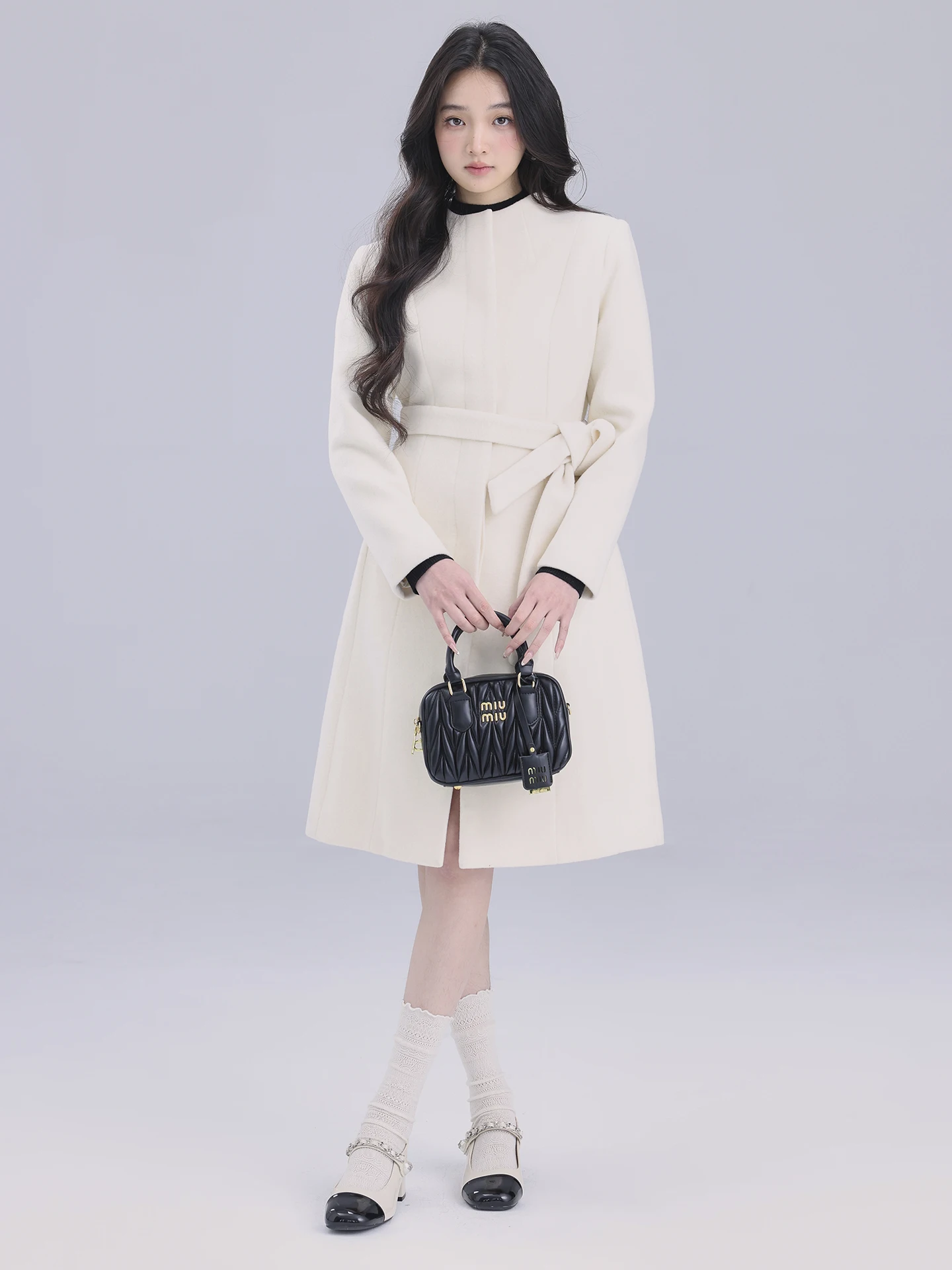 

Элегантное белое шерстяное пальто Ele Queen's Arrival 25 Winter Series, 100% австралийская шерсть, средней длины, женская верхняя одежда