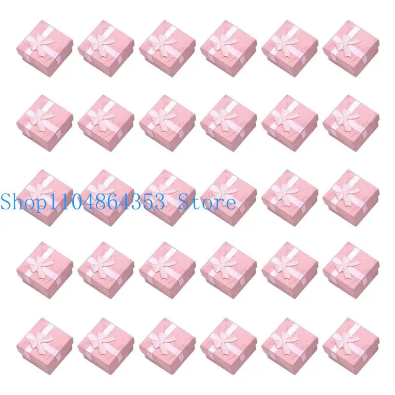 

652F 30 Pieces Small Jewelry Gift Cases Cardboard Box With Lid Bowknot Designs for Rings Necklaces Earrings Pendants