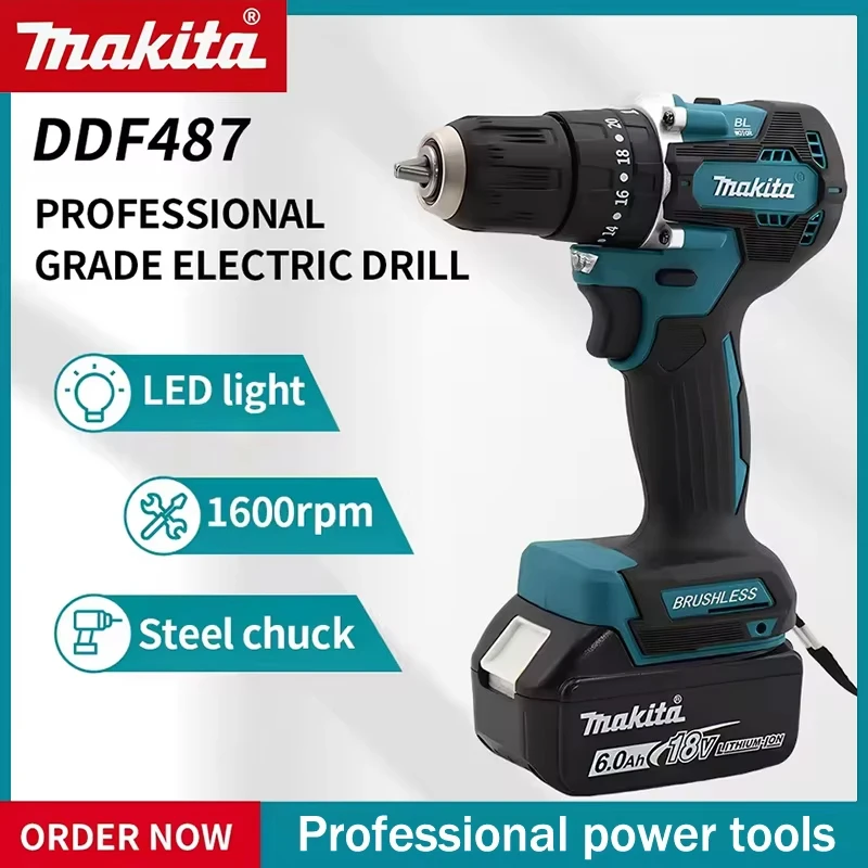 

Makita DDF487 18V Cordless Brushless Electric Drill Driver Compact High Torque LXT Electric Variable Speed Brushless Motor Tool