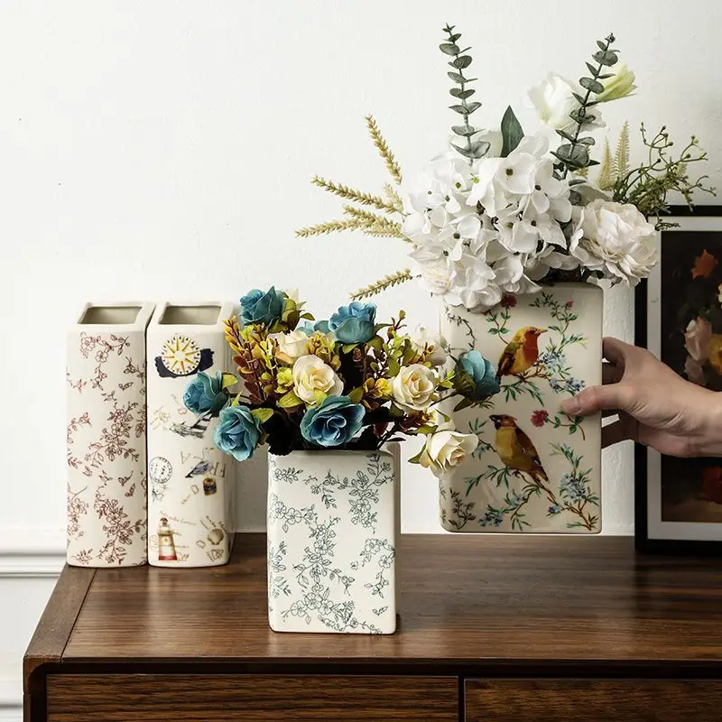 French-Style Ins-Style Ceramic Jar Kitchen Utensil Storage Vase Decoration Living Room Flower Arrangement Container Book