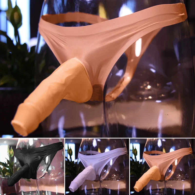 Sexy Mens Underwear Sissy Ice Silk Ultra-thin Breathable Seamless Stretch Underpants Male Long Penis Pouch Hole Underwear Brief