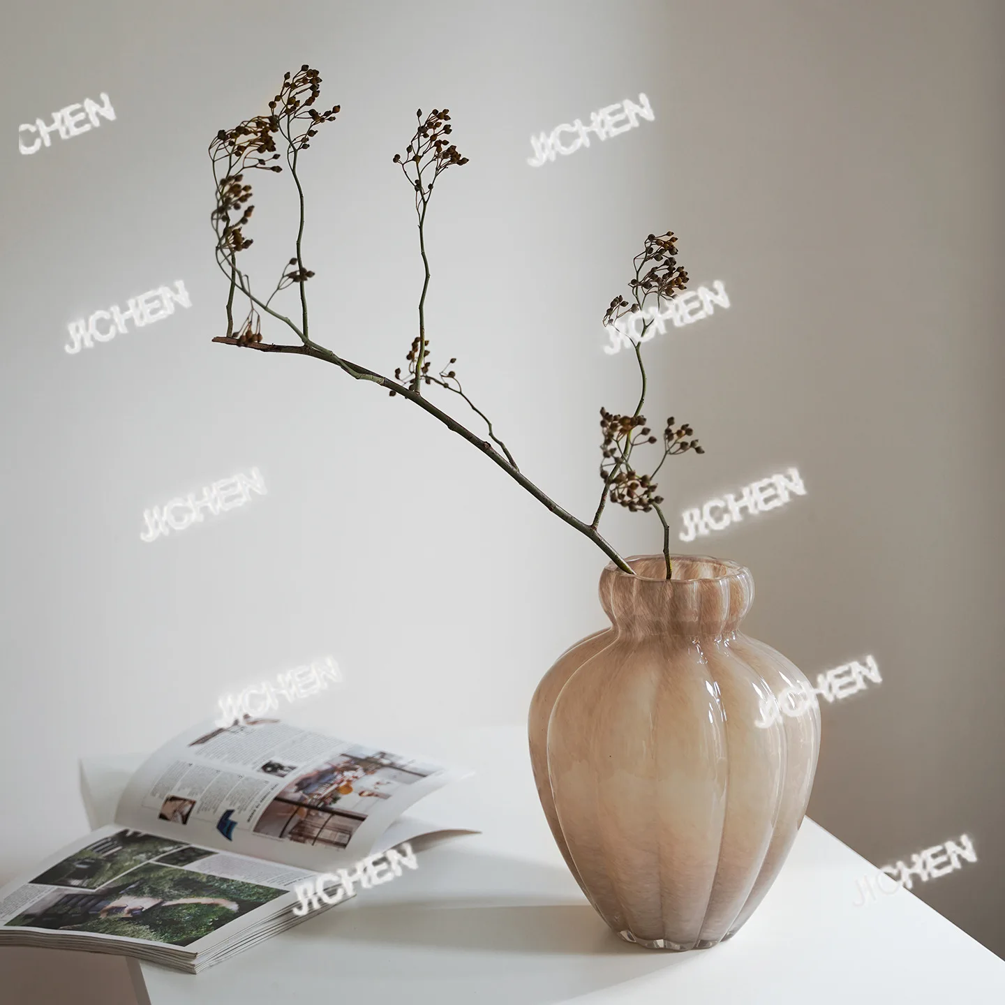 

French medieval smoke gray glass vase lotus leaf mouth high sense light luxury hydroponic home tulip flower decoration