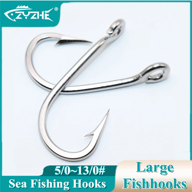 ZYZ Large Fishhooks 5/0-13/0# 2~7pcs/Bag Stainless Steel Tuna Sea Boat Fishing Hooks Powerful Big Fish Hooks Tackle