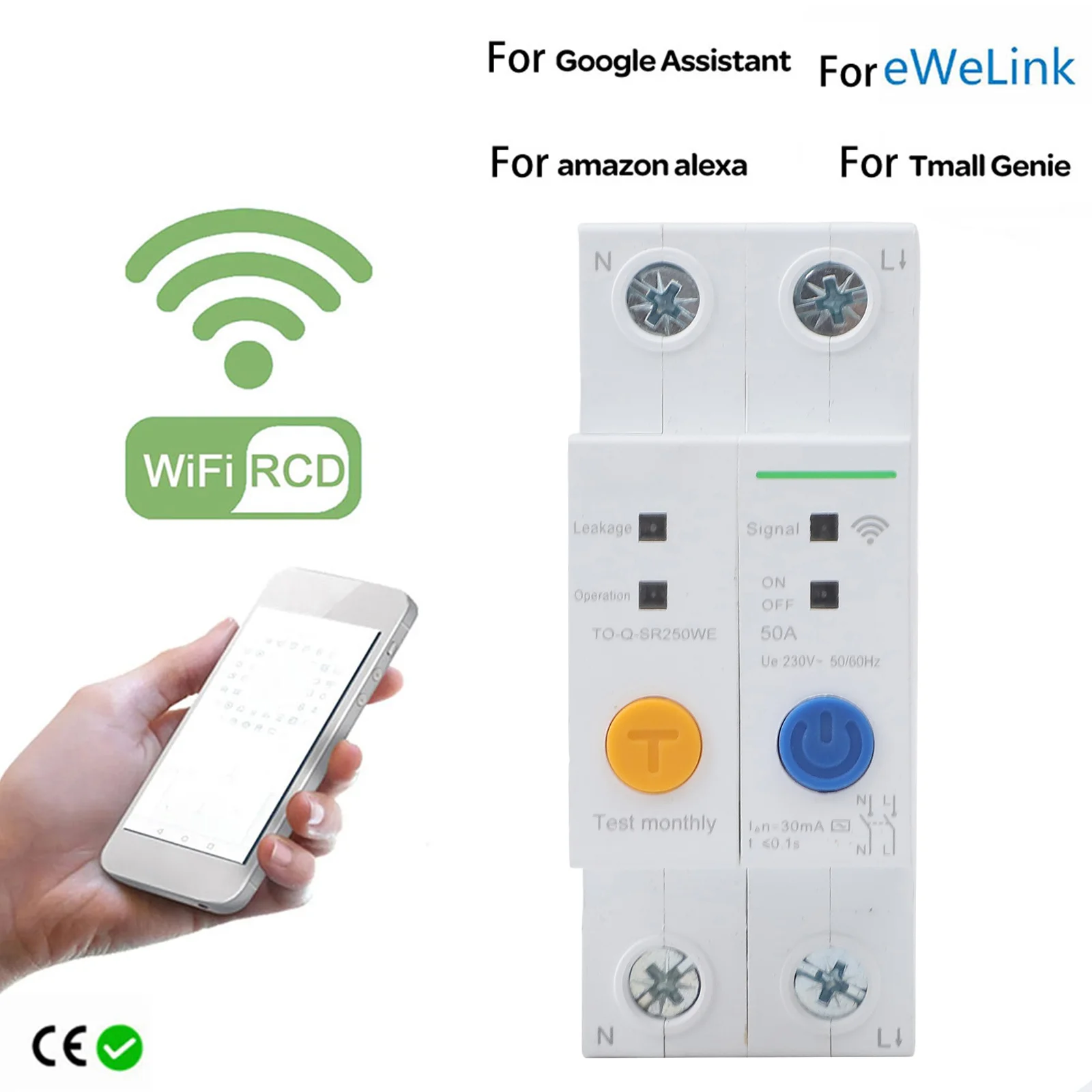 ل Ewelink APP WIFI قطاع دارة ذكي 2 القطب 50A DIN السكك الحديدية جبل مع جهاز التحكم عن بعد وميزات السلامة تسرب #6