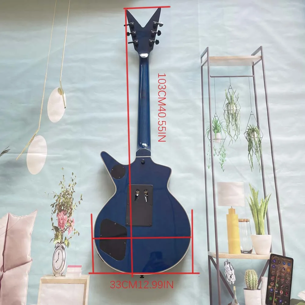 6-string 22-fret tiger stripe electric guitar; blue gradient color; dual pickups; stage rock; beginner starter; budget-friendly