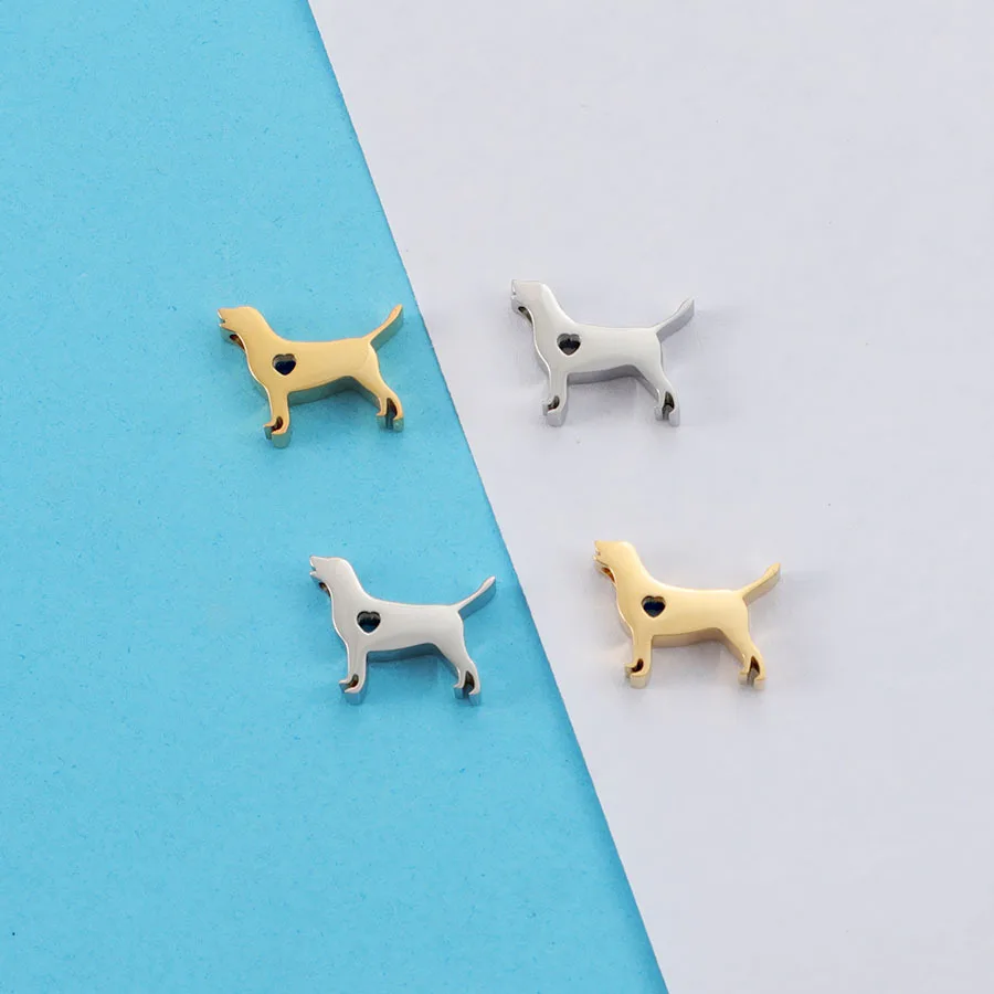 5Pcs Dog Puppy 304 Stainless Steel Pore Beads Charms For DIY Bracelets