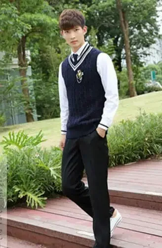 زي المدرسة الثانوية للفتيات الكوريات يتضمن سترة وبلوزة وبنطلون ربيعي JK بدلة بريطانية شابة