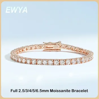 EWYA จริง D สี 2/2 /2.5/3/4/5/6.5 มม.Moissanite สร้อยข้อมือเทนนิสสําหรับผู้หญิง S925 ชุบ 18K Rose Gold Diamond Link สร้อยข้อมือ