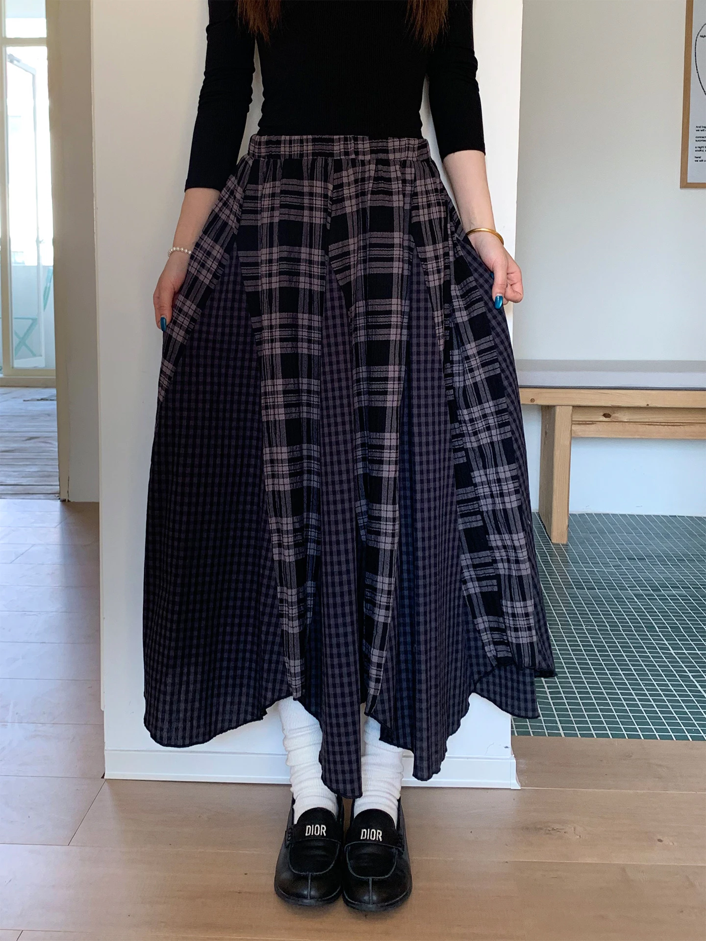 

Юбка миди в клетку с асимметричным кроем и принтом «Апельсиновое дерево», 5 стилей, женская, весна-осень, хлопок, прямой крой, А-силуэт, винтажный стиль