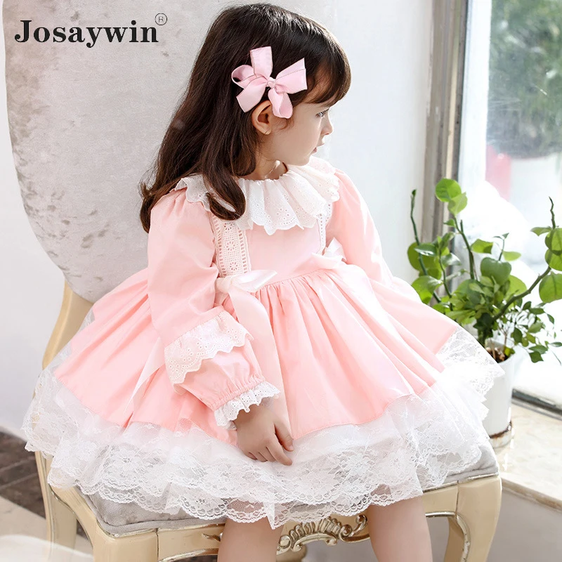 Spring Autumn Children Dress Original Baby Girl Lolita Dress Girls Spanish Vintage Pink Kids Wedding Dresses Vestidos Costume