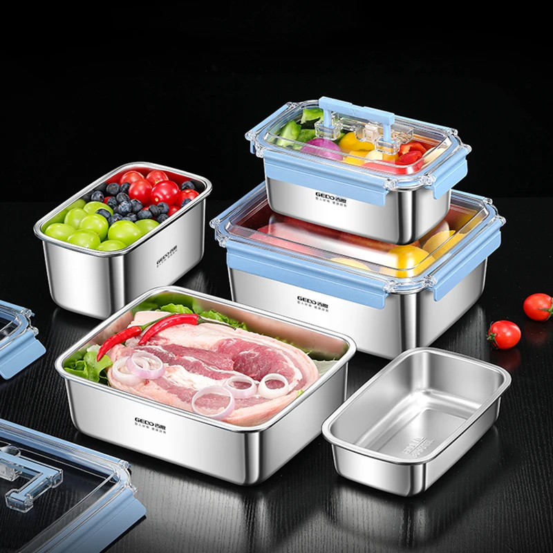 99.9% Anti-bacterial Food Preservation Box LFGB Certification 316L Stainless Steel Meat Vegetable Fresh Keeping Container