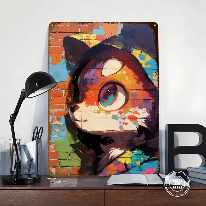 Colorful Furry Graffiti Printed Poster Customized Retro Wall Art Vintage Metal Tin Signs for Decoration Home Decor Items House