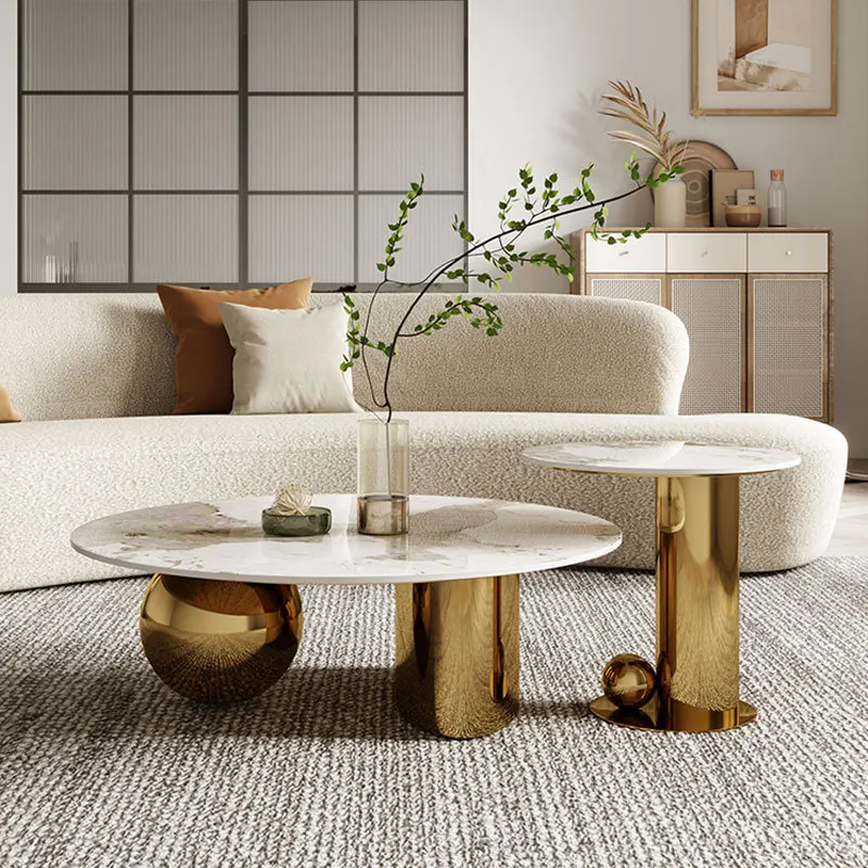 Premium Modern Coffee Table-Rock Slab Top with Stainless Steel Frame Multi-Size Option for Home & Commercial Use