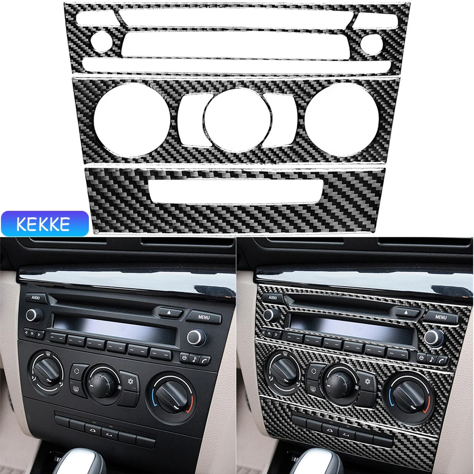 Painel de Controle Central de Fibra de Carbono Decalque, Modelo D Guarnição Adesivo, Moldagem Interior para BMW Série 1, E81, E82, E87, E88, 2008-2013