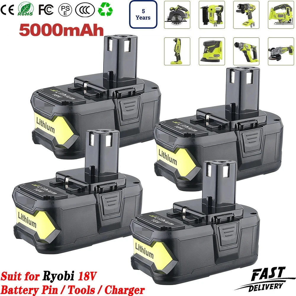 

1/2/4 шт., 5,0 Ач, высокая емкость P108, замена для Ryobi 18 В P102 P104 P105 P107 P109 P122 для Ryobi 18-вольтовых инструментов, аккумуляторный штифт