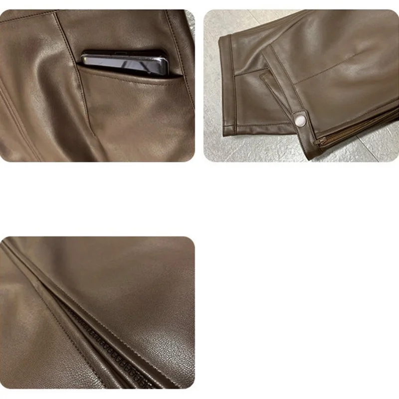 PU Leather Skirts for Women High Waist Fall Straight Elegant Split Midi Skirts Korean Style Oversized Coffee Streetwear Clothes