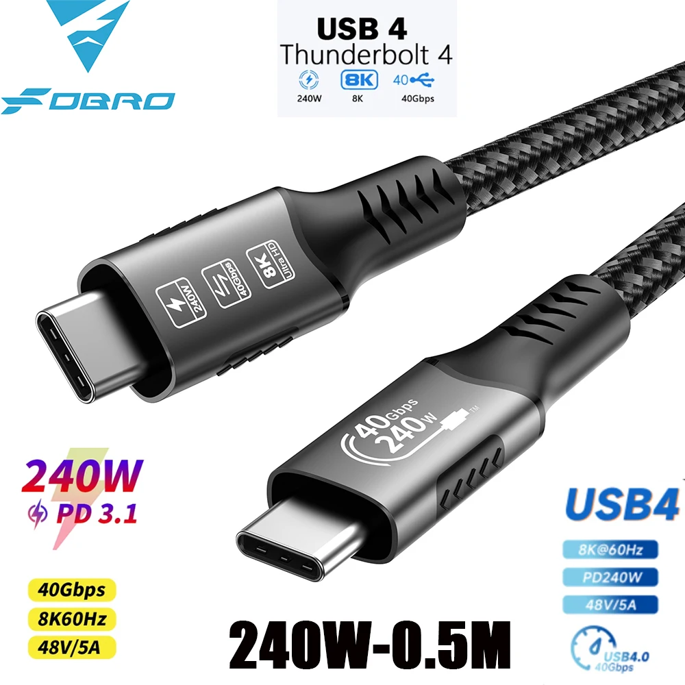 USB4-Kabel 40 Gbit/s 48 V 240 W für Thunderbolt 4 Typ-C Schnellladekabel Thunderbolt 3 USB-C-auf-C-Datenübertragungskabel für Laptops