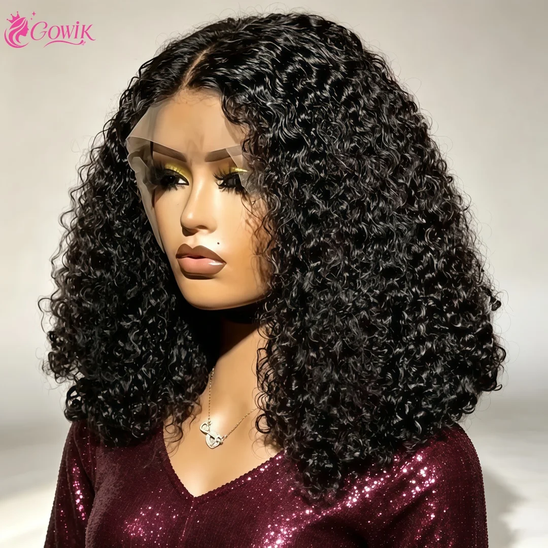 Parrucche con capelli ricci, taglio bob, con rete frontale in pizzo 13x6, realizzate con capelli umani, lunghezza 16 pollici, parrucca con rete frontale in pizzo 13x4, onde profonde, densità 220,