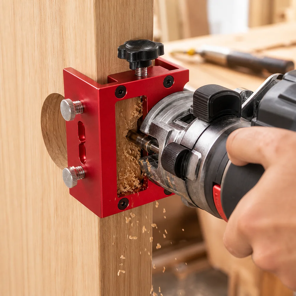 Aluminum Alloy Door Lock Mortising Jig Adjustable Clamping Red Finish Lock Installation Jig Recess Cutting Guide