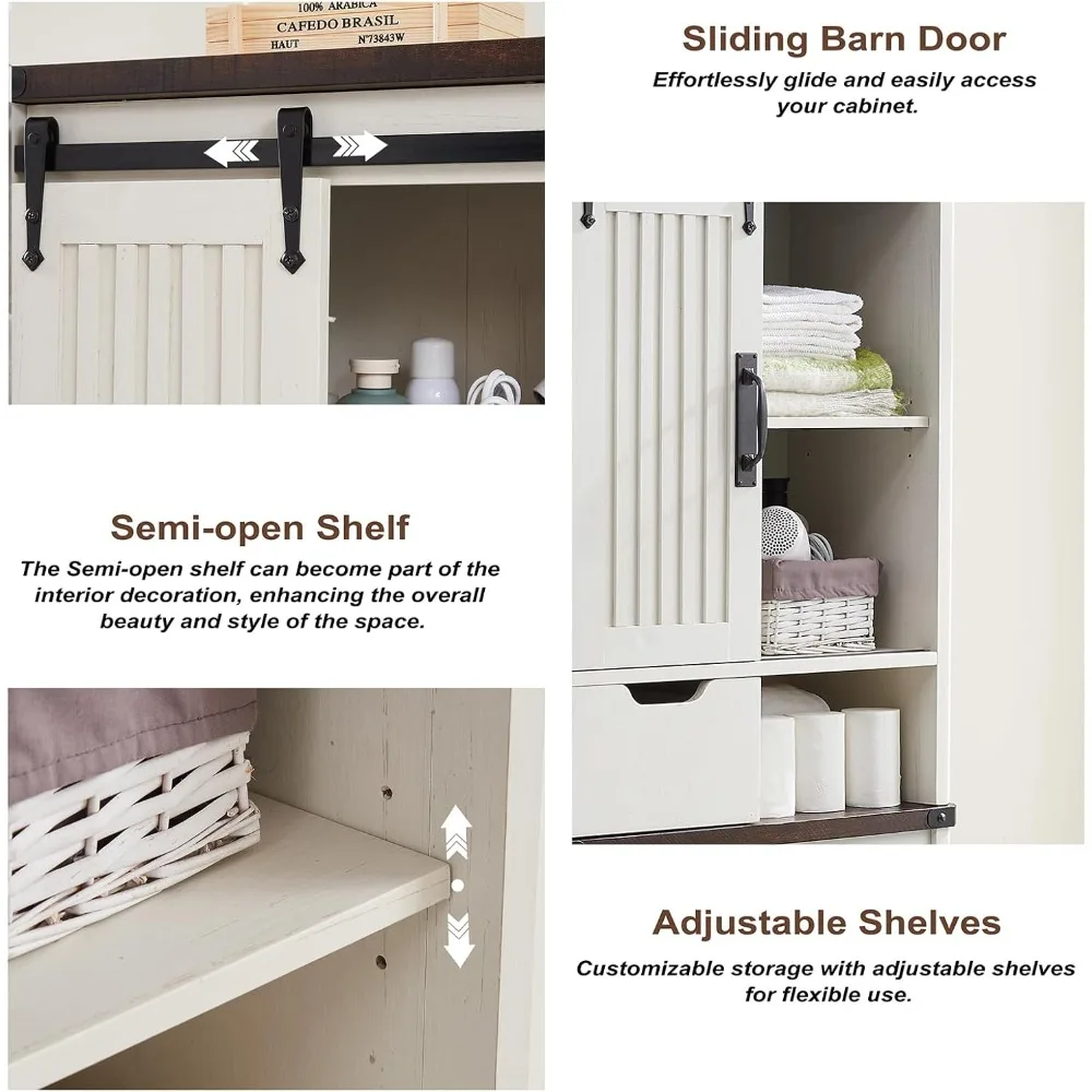 Toilet Lockers, Farmhouse Lockers with Adjustable Shelves and Sliding Barn Doors, Freestanding