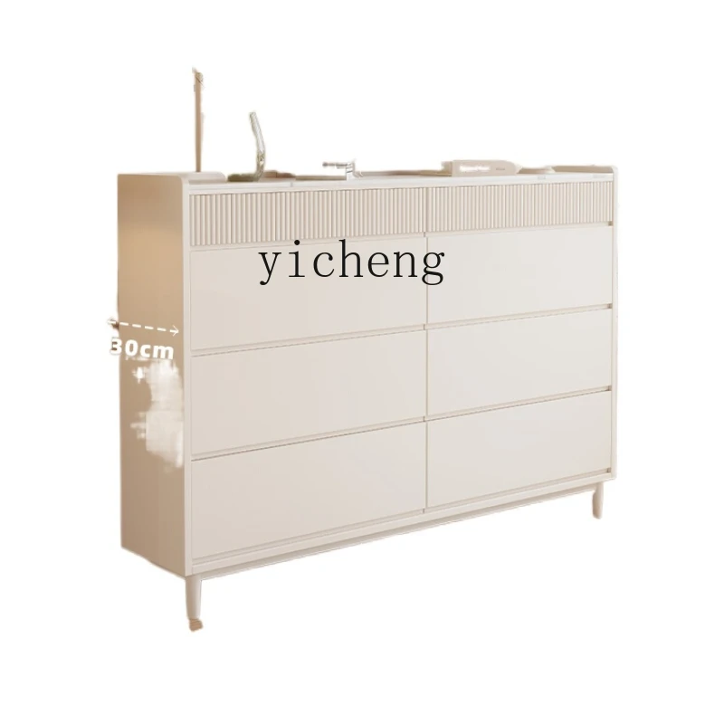 

XL White Solid Wood Chest of Drawers Ultra-Thin Stone Plate Locker Bedroom Storage Chest of Drawer