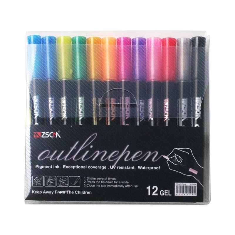 

12Pcs Metallic Outlines Marker Pens, Double Line Outline Pens for Card Writing