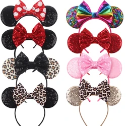 New Fashion Colorful Sequins Bows Mouse Ear Headband for Adults Festival Party Hair Accessories Women Girls Rainbow Hairbands