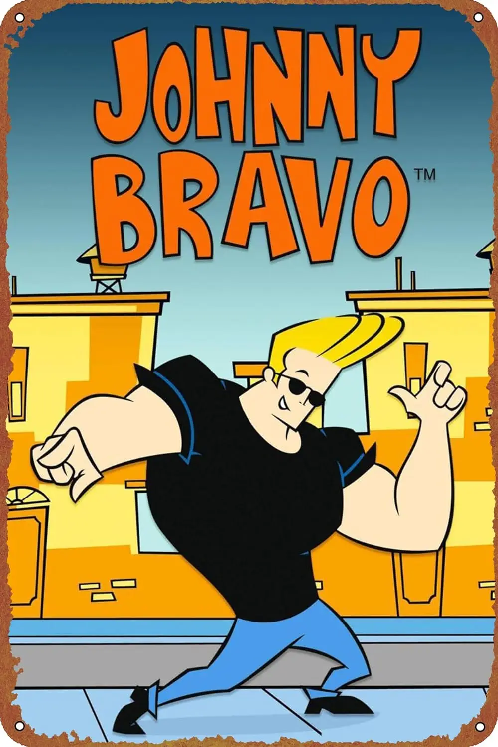 Johnny Bravo Movie Poster Sign Metal Tin Sign Wall Art Decor - Retro Sign for Home Decor Gifts - 8x12 Inch