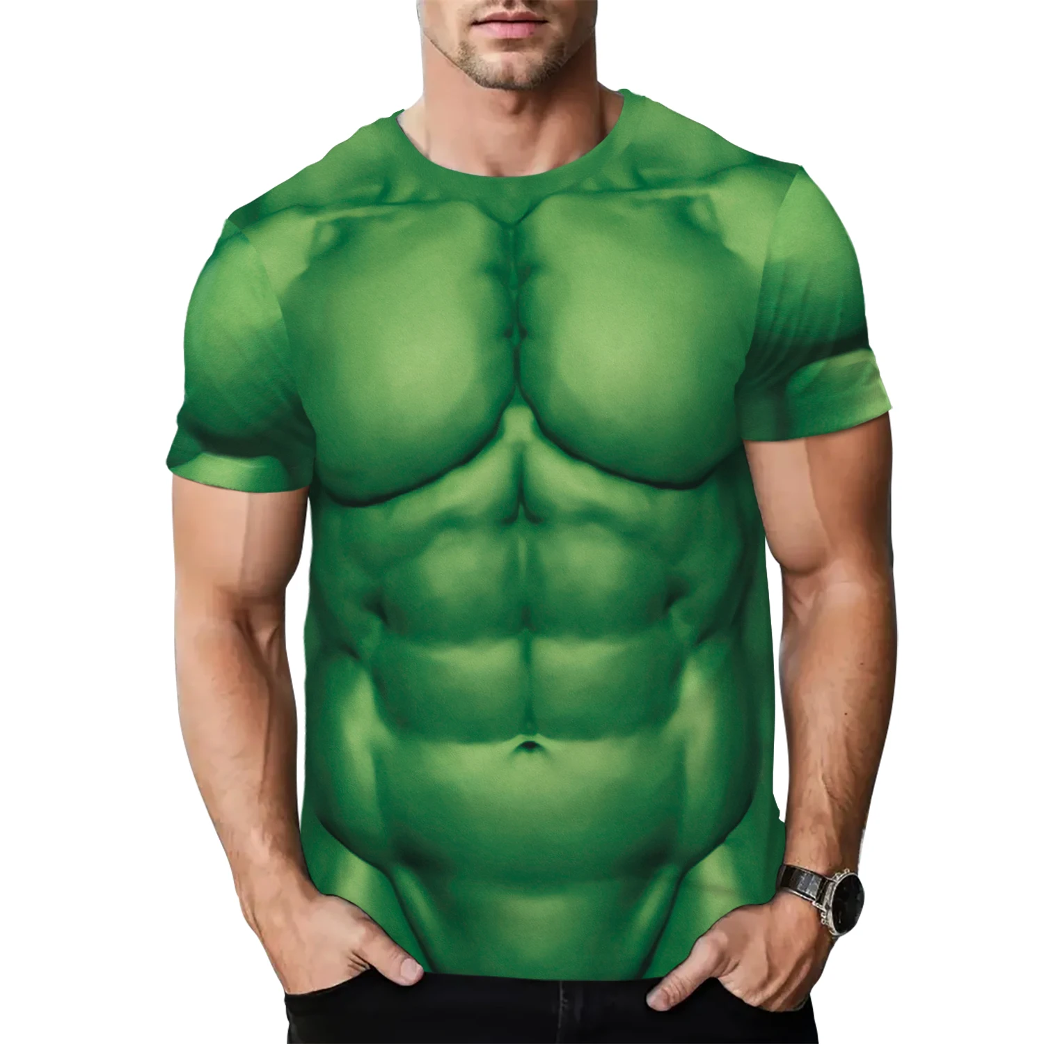 Funny Men 6-Pack Abs Pattern Tops Cosplay Costume Muscle Print T-Shirts Holiday Party Stage Outfit Male Streetwear Clothing