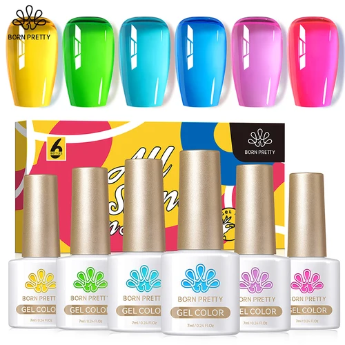 BORN PRETTY Jelly Gel Esmalte de uñas 6PCS Ice Jelly Neon Gel Polish Cristal Transparente Colorido Gel Polish Set Nail Art Barniz