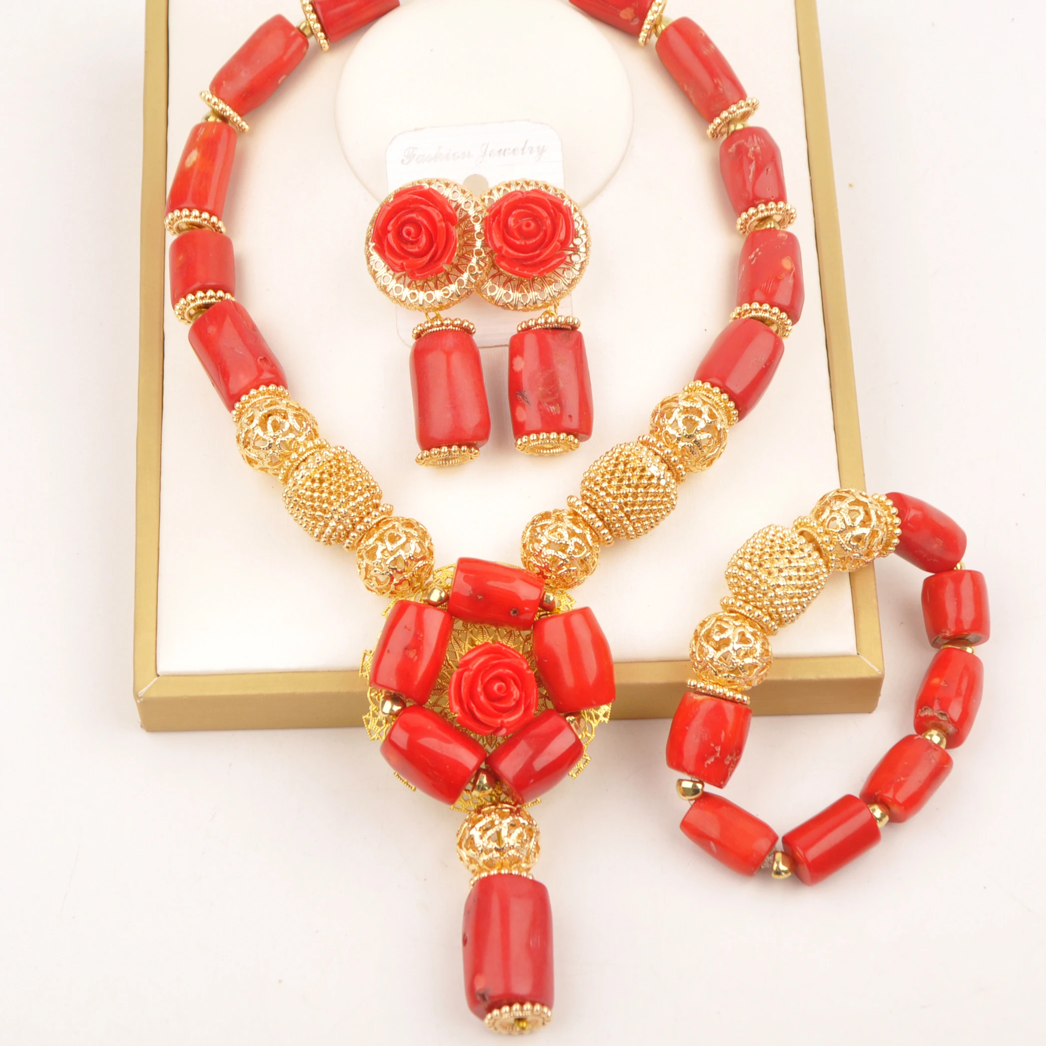 Wedding Nigerian fashion necklace Red Collection jewelry African natural coral